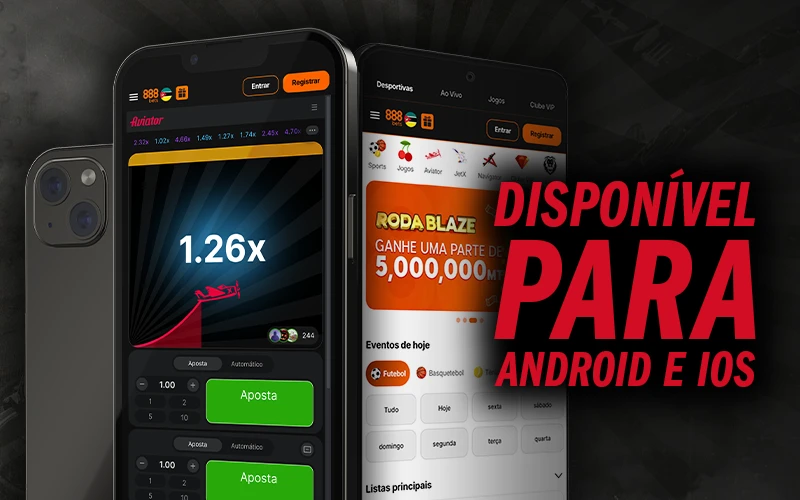 Baixe o aplicativo 888Bets Aviator Moçambique disponível para Android e iOS e jogue onde quiser.