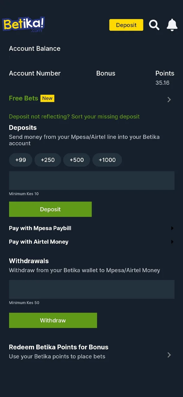 Faça um depósito para começar a jogar Aviator no Betika e ganhar dinheiro real.