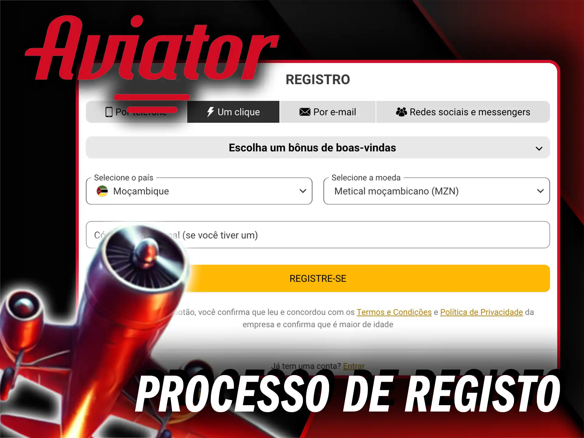 Complete o processo de registo e comece a ganhar dinheiro real no Aviator.